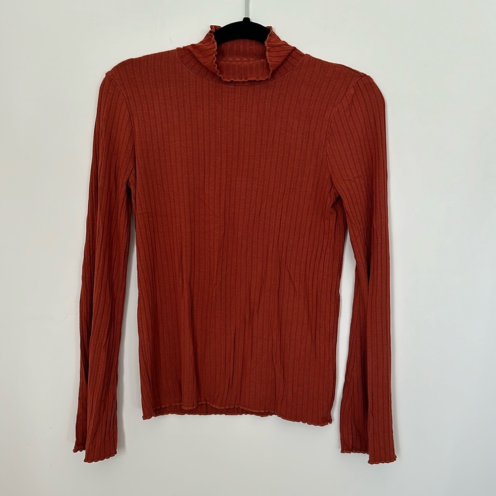 Madewell Burnt Orange Ribbed Turtle Neck Top